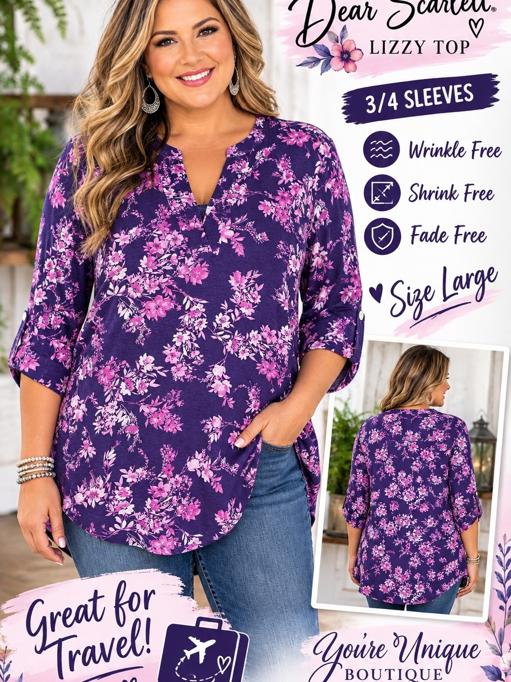 Dear Scarlett Purple Floral Tunic Top